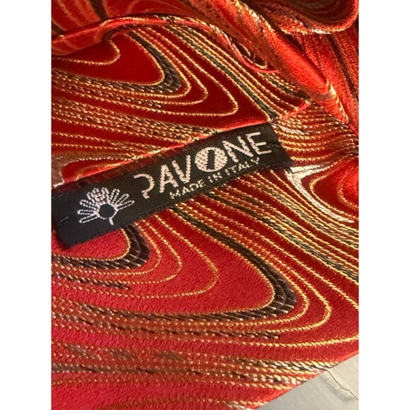 Vintage Pavone Italian Silk Tie Red Gold Marbled Abstract Pattern Made in Italy - Picture 8 of 10
